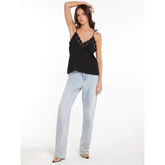 Embroidery Mesh v neck lace Cami tank Top black - Picture 10 of 11